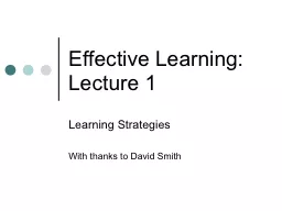 Effective Learning: Lecture 1