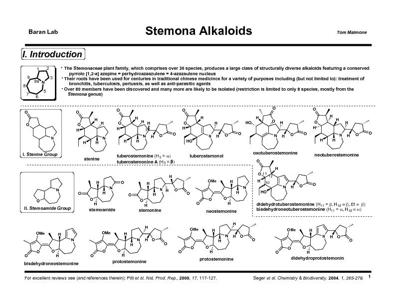 Alkaloids2Baran LabTom MaimoneNII. Stemoamide Group        (Con't)ONOH