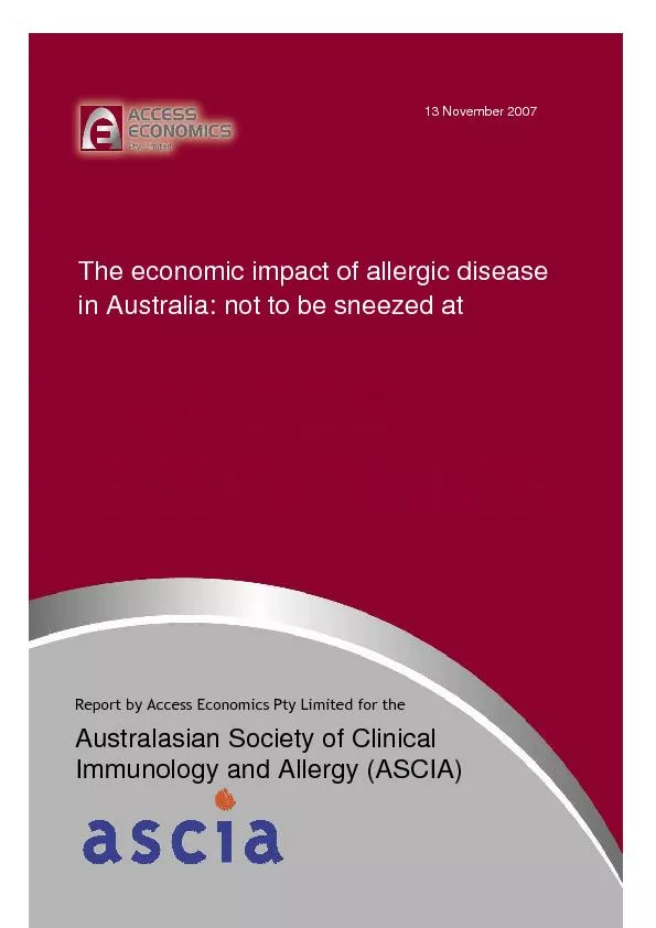 13 November 2007 The economic impact of allergic disease in Australia: