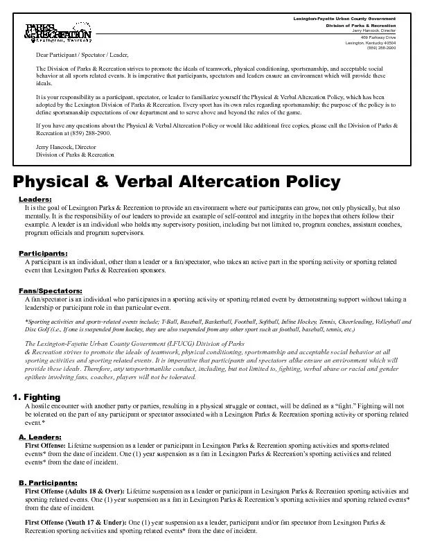 Physical & Verbal Altercation Policy