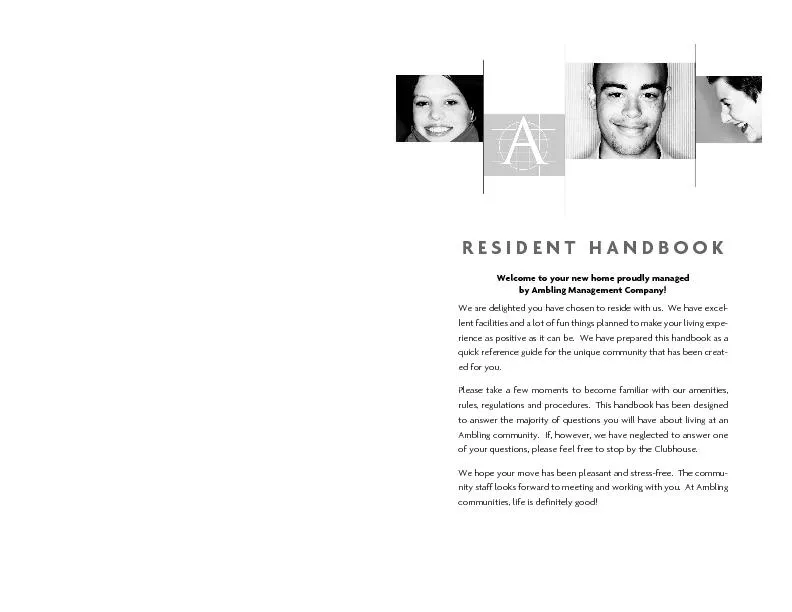 RESIDENT HANDBOOKWelcome to your new home proudly managed by Ambling M