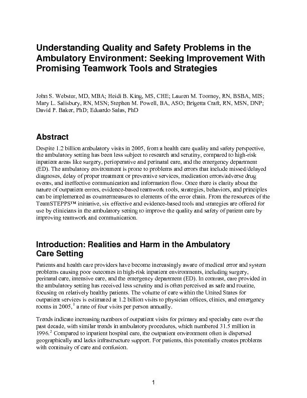Understanding Quality and Safety Problems in the Ambulatory Environmen