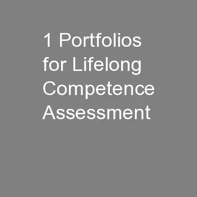 1 Portfolios for Lifelong Competence Assessment