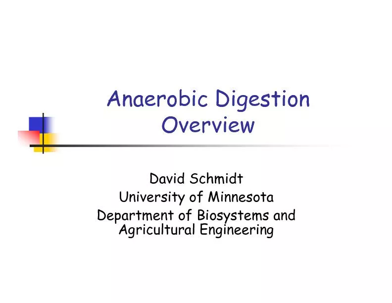 Anaerobic Digestion Overview David SchmidtUniversity of MinnesotaDepar