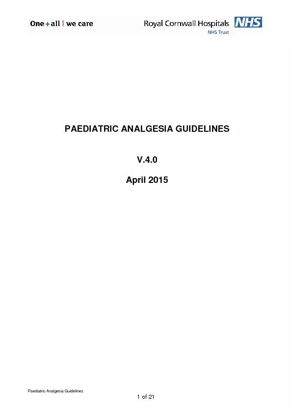 Paediatric Analgesia Guidelines 1 of 21