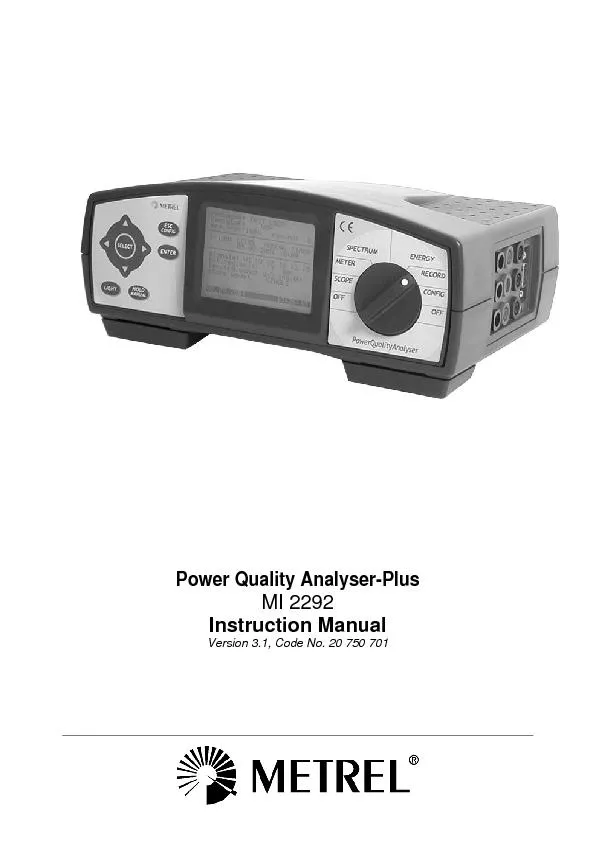 Power Quality Analyser-Plus MI 2292 Instruction Manual Version 3.1