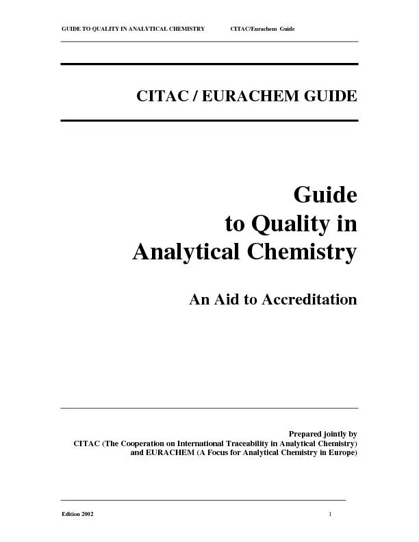 GUIDE TO QUALITY IN ANALYTICAL CHEMISTRY               CITAC/Eurachem