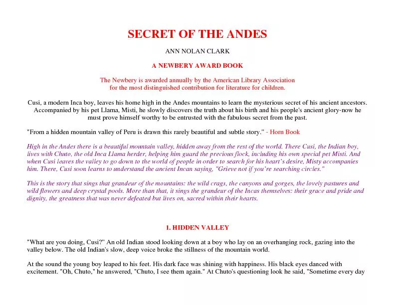 SECRET OF THE ANDES