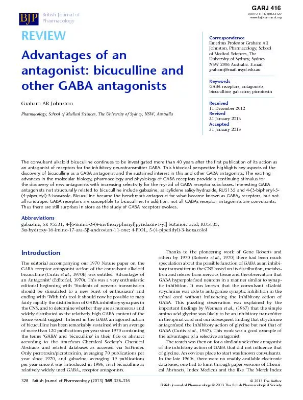 Advantagesofanantagonist:bicucullineandotherGABAantagonists