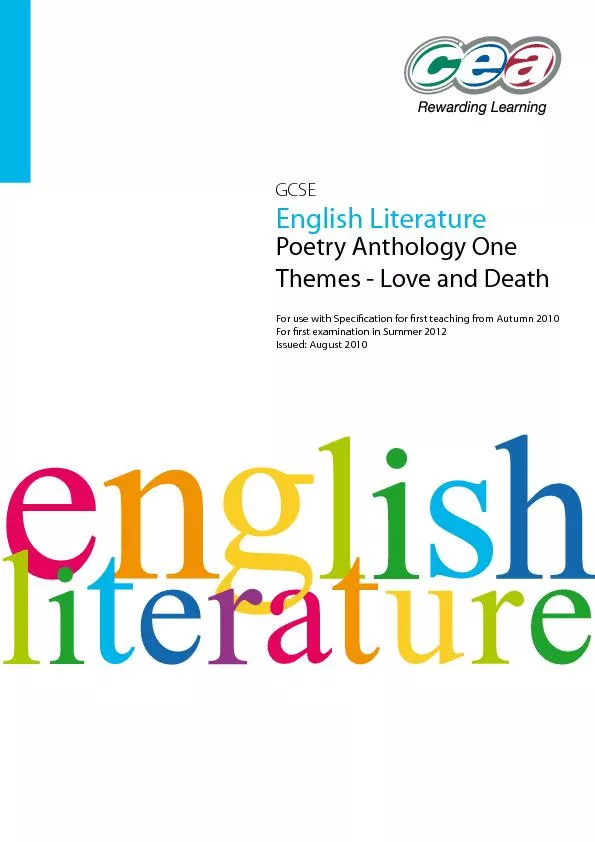 CCEA GCSE English Literature - Poetry AnthologiesANTHOLOGY ONE:THEMES