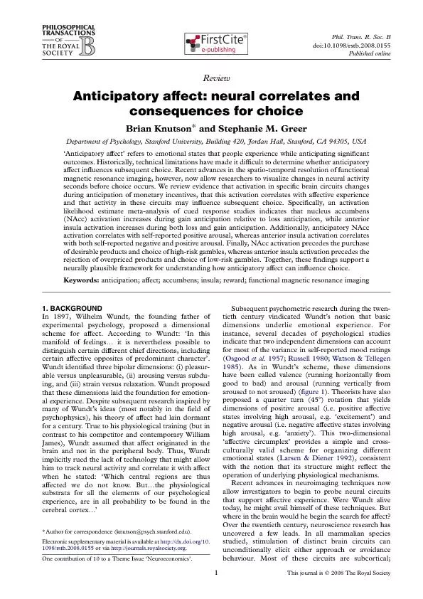 Anticipatoryaffect:neuralcorrelatesandconsequencesforchoiceBrianKnutso