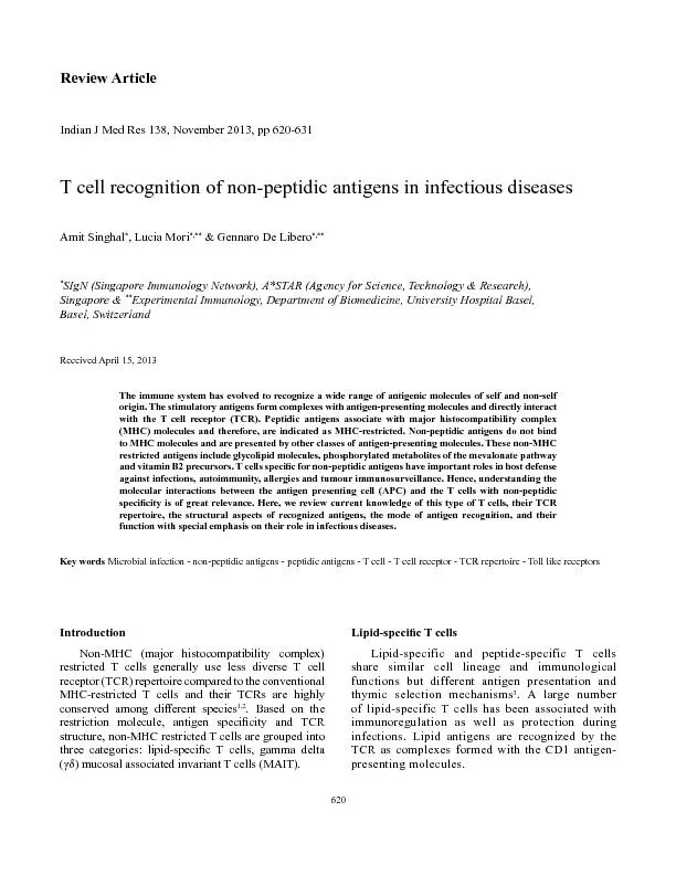 T cell recognition of non-peptidic antigens in infectious diseases
...