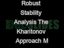 Robust Stability Analysis The Kharitonov Approach M