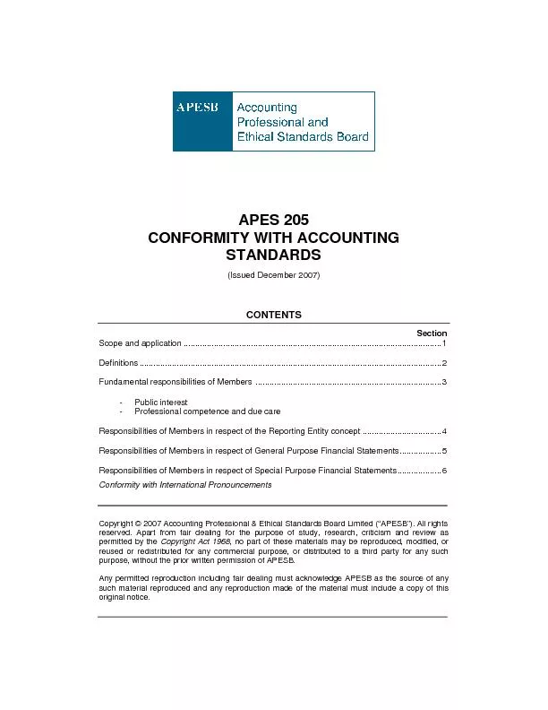 APES 205 CONFORMITY WITH ACCOUNTING STANDARDS(Issued December 2007) CO