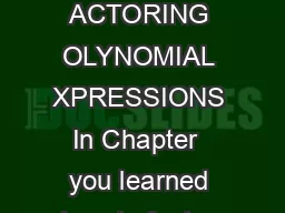Page  of  Factoring and Solving Polynomial Equations ACTORING OLYNOMIAL XPRESSIONS In