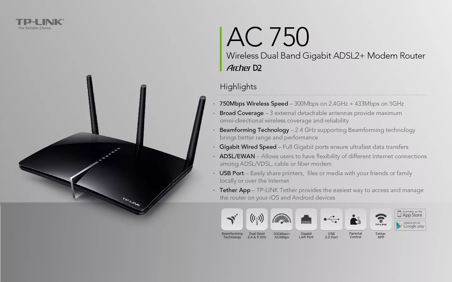 Wireless Dual Band Gigabit ADSL2+ Modem Router
