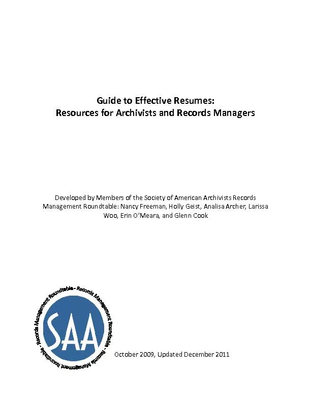 Guide to Effective Resumes:Resources for Archivists and Records Manage