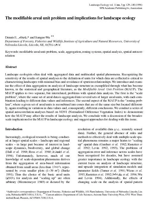 Landscape Ecology SPB Academic Publishing modifiable areal and implica