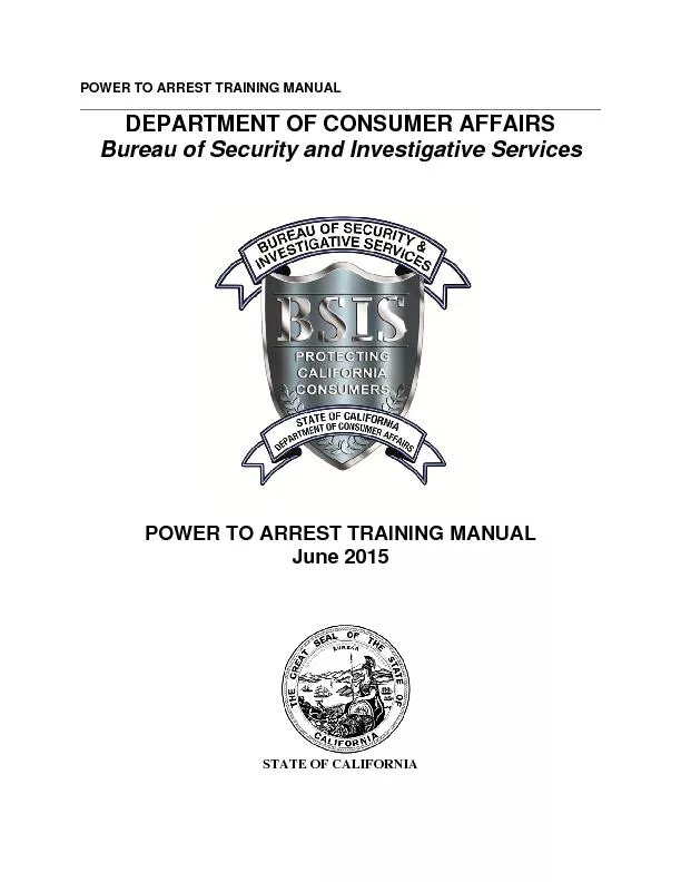 POWER TO ARREST TRAINING MANUALSTATE OF CALIFORNIA