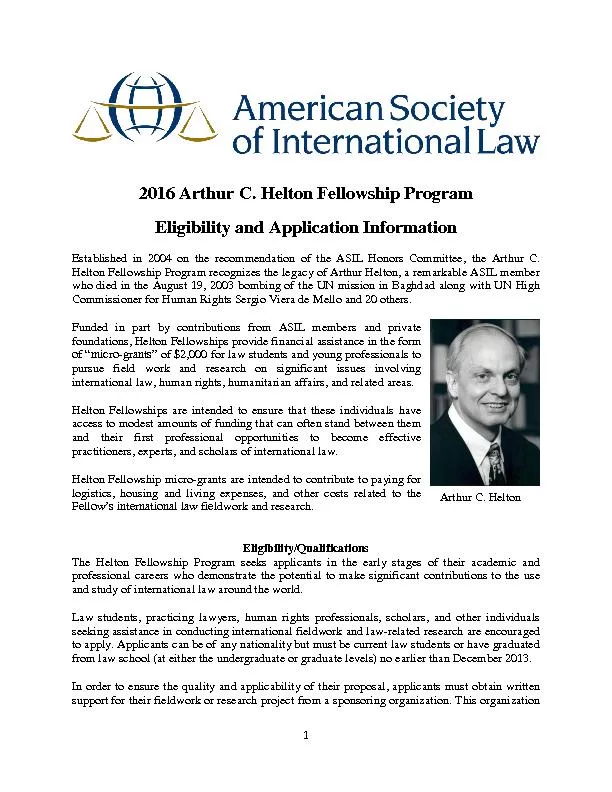 Arthur C. Helton Fellowship Program