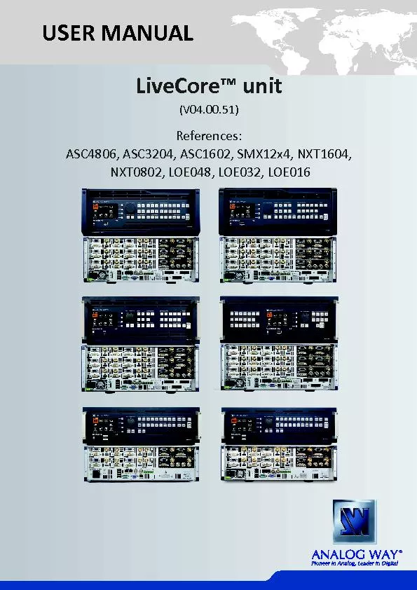 LiveCore™ unit References: NXT0802, LOE048, LOE032, LOE016USER MA