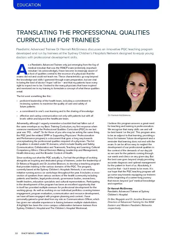 TRANSLATING THE PROFESSIONAL QUALITIES CURRICULUM FOR TRAINEES
...