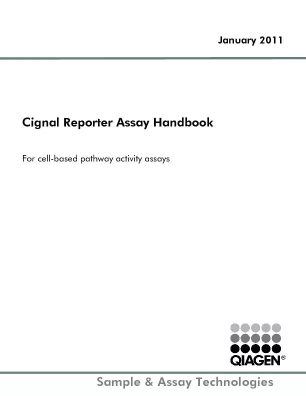 Cignal Reporter Assay Handbook For cell-based pathway activity assays