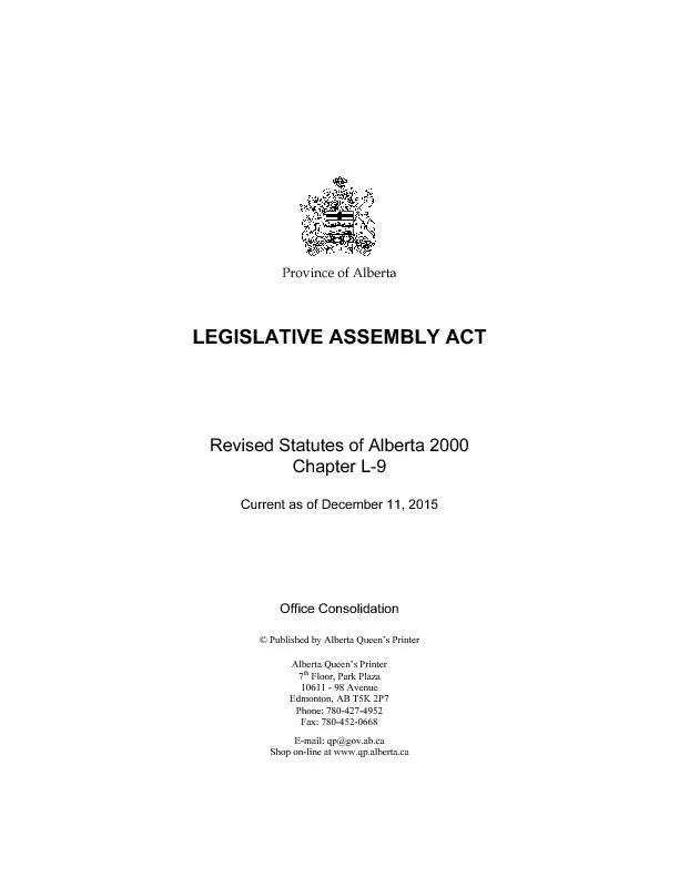LEGISLATIVE ASSEMBLY ACT  Interpretation Part 1 The Legislative Assemb