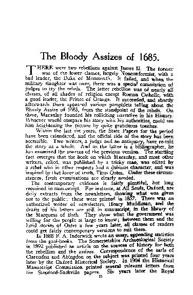 The Bloody Assizes of 1685. THERE were two rebellions against James H.