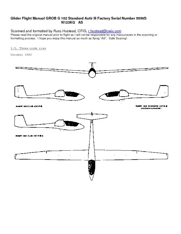 Glider Flight Manual GROB G 102 Standard Astir III Factory Serial Numb