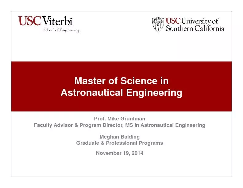 Faculty Advisor & Program Director, MS in Astronautical EngineeringGra