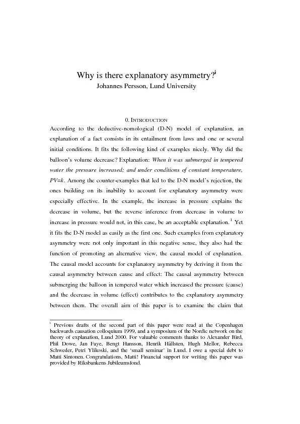 Why is there explanatory asymmetry?iJohannes Persson, Lund University0