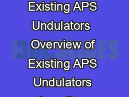 Special Purpose Undulators  Overview of Existing APS Undulators  Overview of Existing