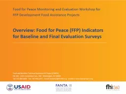 Overview: Food for Peace (FFP) Indicators for Baseline and