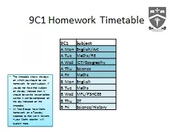 9C1 Homework Timetable