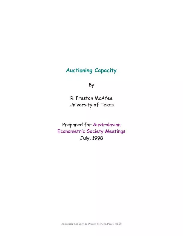 Auctioning Capacity, R. Preston McAfee, Page 1 of 20     Auctioning Ca