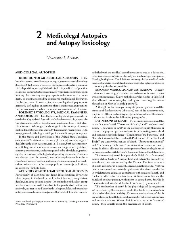/  MEDICOLEGAL AUTOPSIES AND AUTOPSY TOXICOLOGY