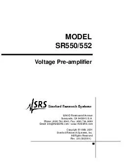 MODEL SR Voltage Preamplifier D Reamwood Avenue Sunnyvale CA  U
