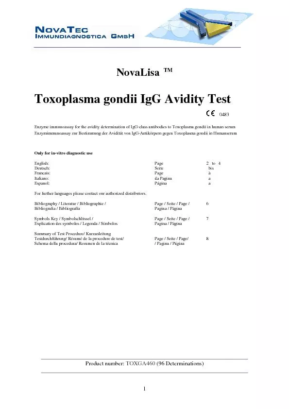 1 NovaLisaTMToxoplasma gondii IgG Avidity Test