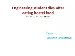 Engineering student dies after eating hostel food