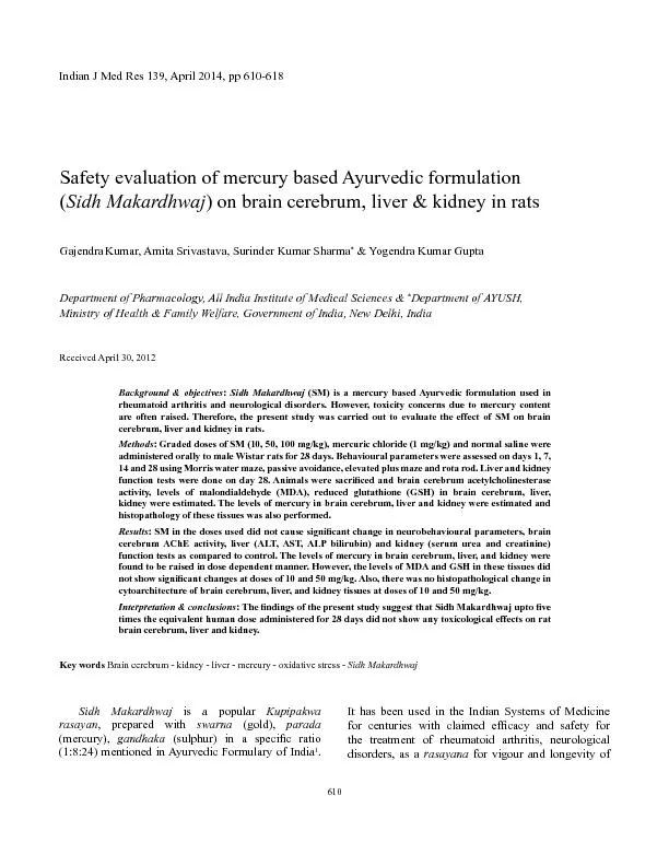 Safety evaluation of mercury based Ayurvedic formulation