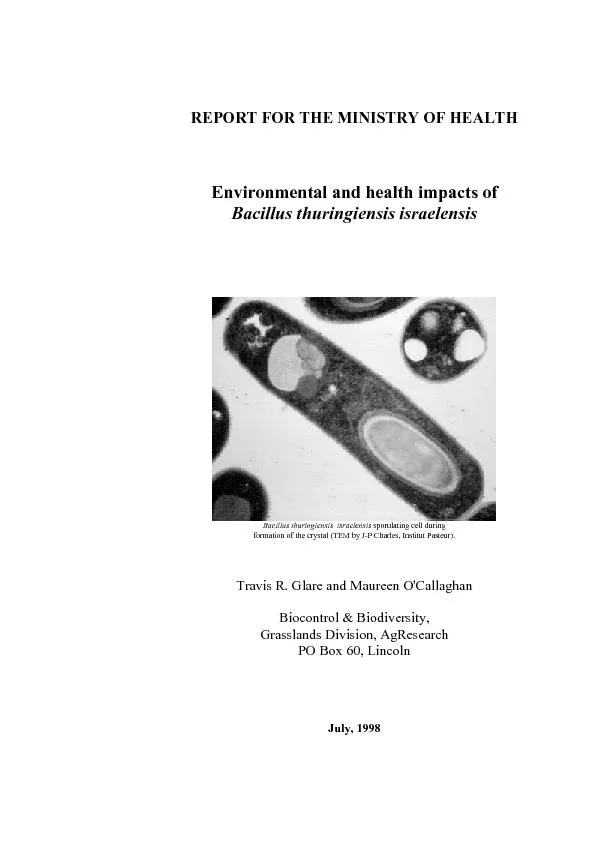 REPORT FOR THE MINISTRY OF HEALTH   Environmental and health impacts o