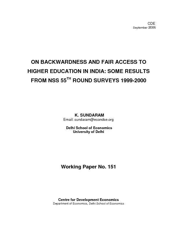 ON BACKWARDNESS AND FAIR ACCESS TO HIGHER EDUCATION IN INDIA: SOME RES
