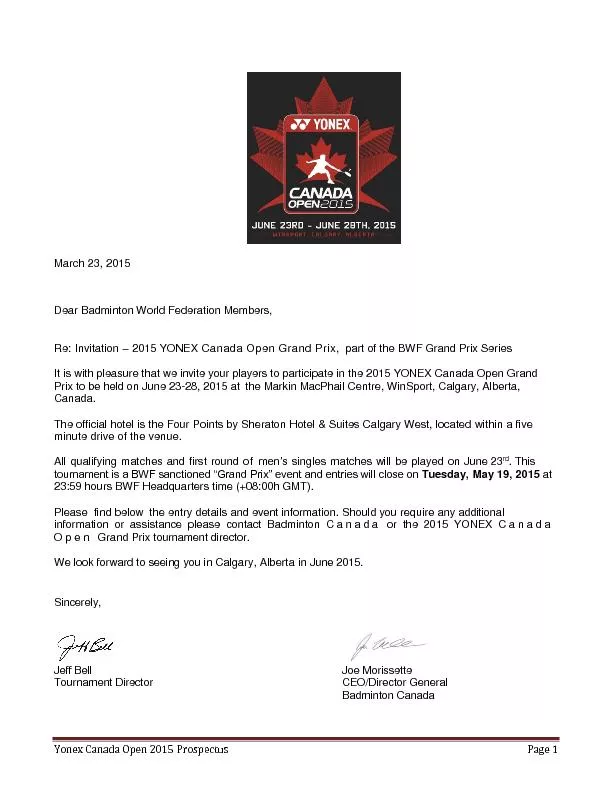 Yonex Canada Open 2015 Prospectus