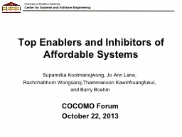 Top Enablers and Inhibitors of Affordable Systems