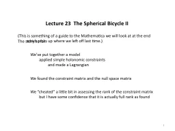 Lecture 23  The Spherical Bicycle II