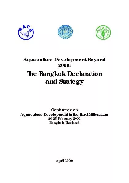 Aquaculture Development Beyond2000:The Bangkok Declarationand Strategy