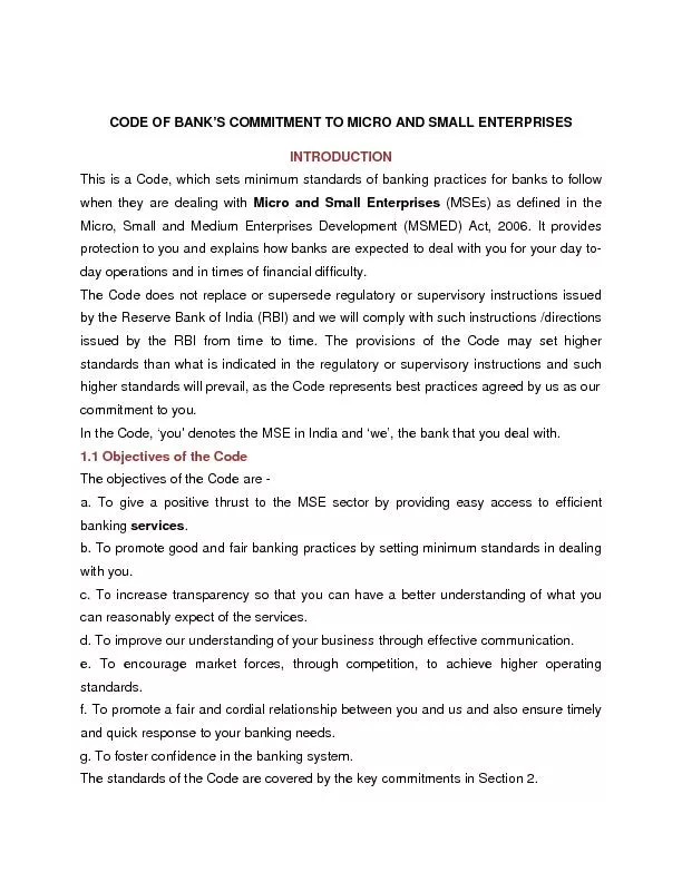 MICRO AND SMALL ENTERPRISES This is a Code, which sets minimum standar