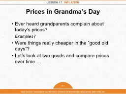 Prices in Grandma’s Day