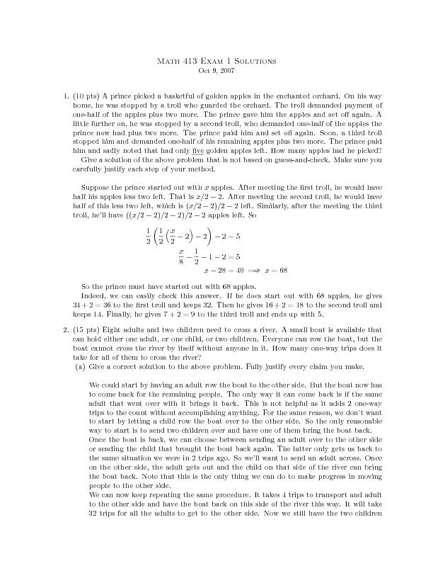 Math413Exam1SolutionsOct9,20071.(10pts)Aprincepickedabasketfulofgolden